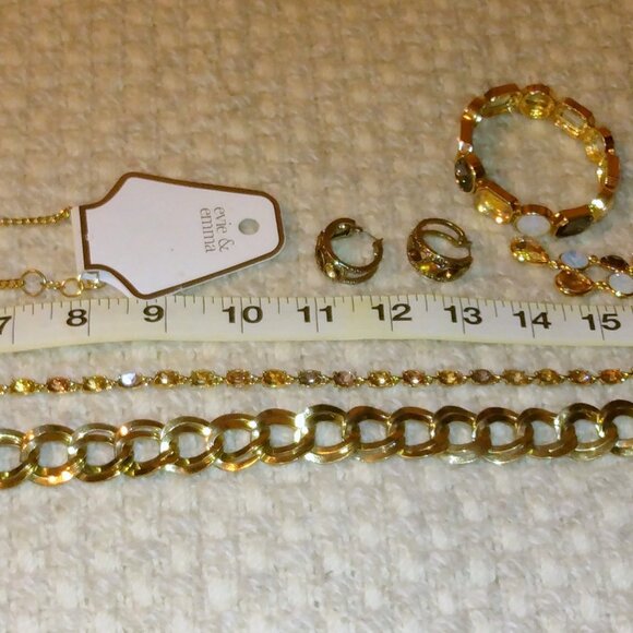 Jewelry Lot Gold-Tone Layered Necklaces Maximalist Statement Earrings+ Bundle - Picture 11 of 11